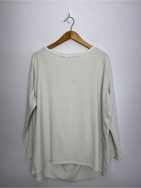 Lululemon Back in Action Long Sleeve Shirt Stripe White Gold Sz 12? 27” PTP